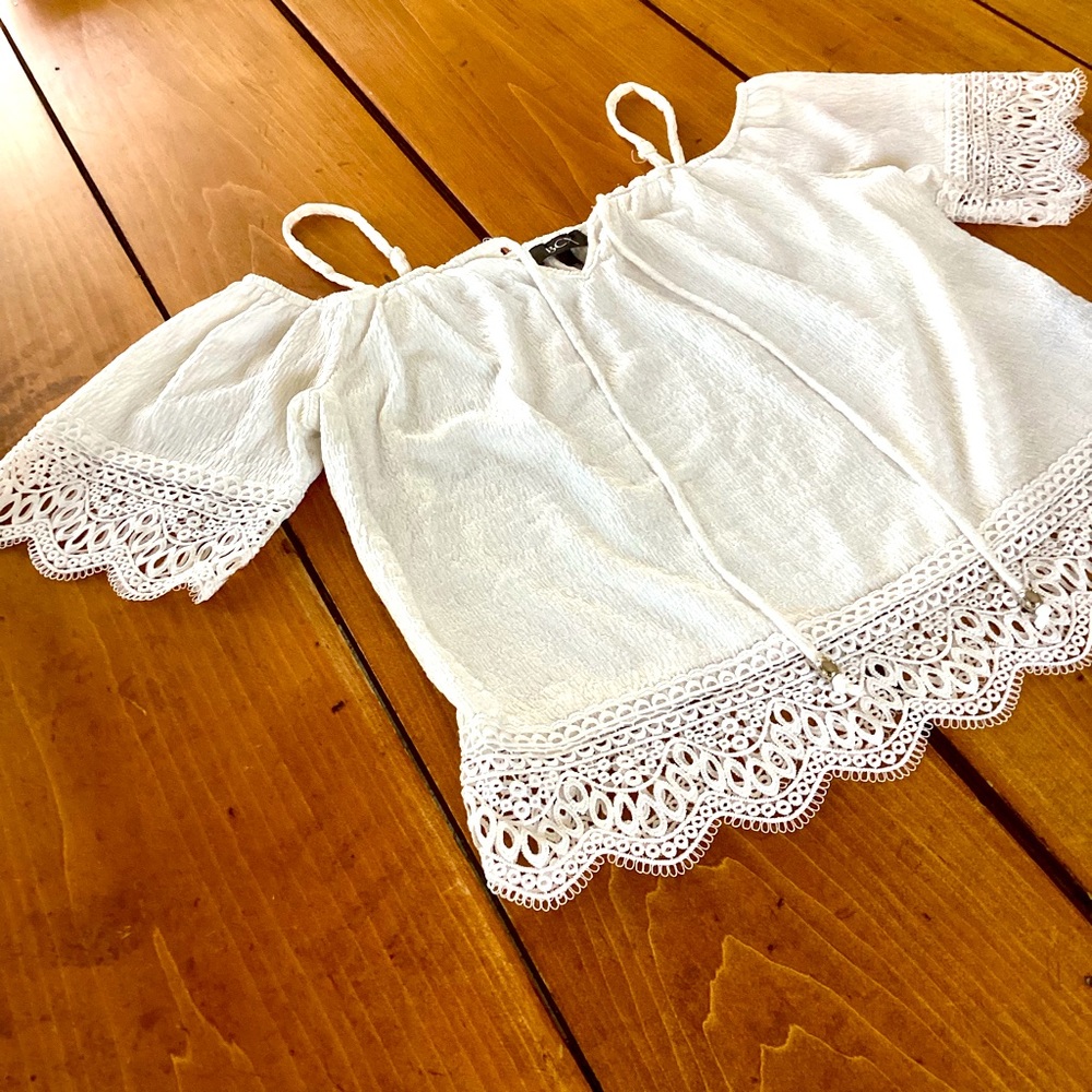 Beautiful White Boho Top with Lace Trim